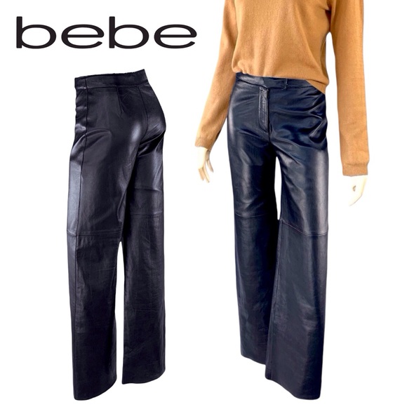 Bebe buttery soft high waisted straight leg black leather pants - Size 6